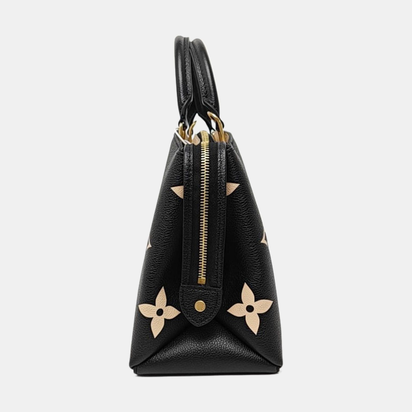 LOUIS VUITTON PALAIS Small Black Leather Monogram Embossed Crossbody Shoulder Bag Handbag Tote Bag Golden Hardware Removable Strap-(SKU)-965877183