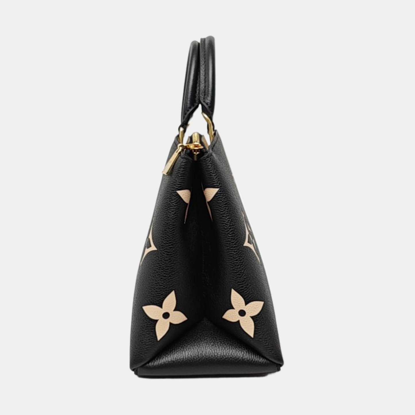 LOUIS VUITTON PALAIS Small Black Leather Monogram Embossed Crossbody Shoulder Bag Handbag Tote Bag Golden Hardware Removable Strap-(SKU)-965877183