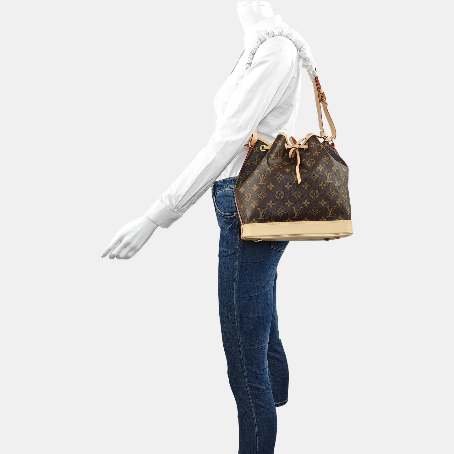 LOUIS VUITTON NOÉ Brown Coated Canvas Monogram Bucket Bag Shoulder Bag, Crossbody Bag with Detachable Strap, Gold Hardware-(SKU)-965774129