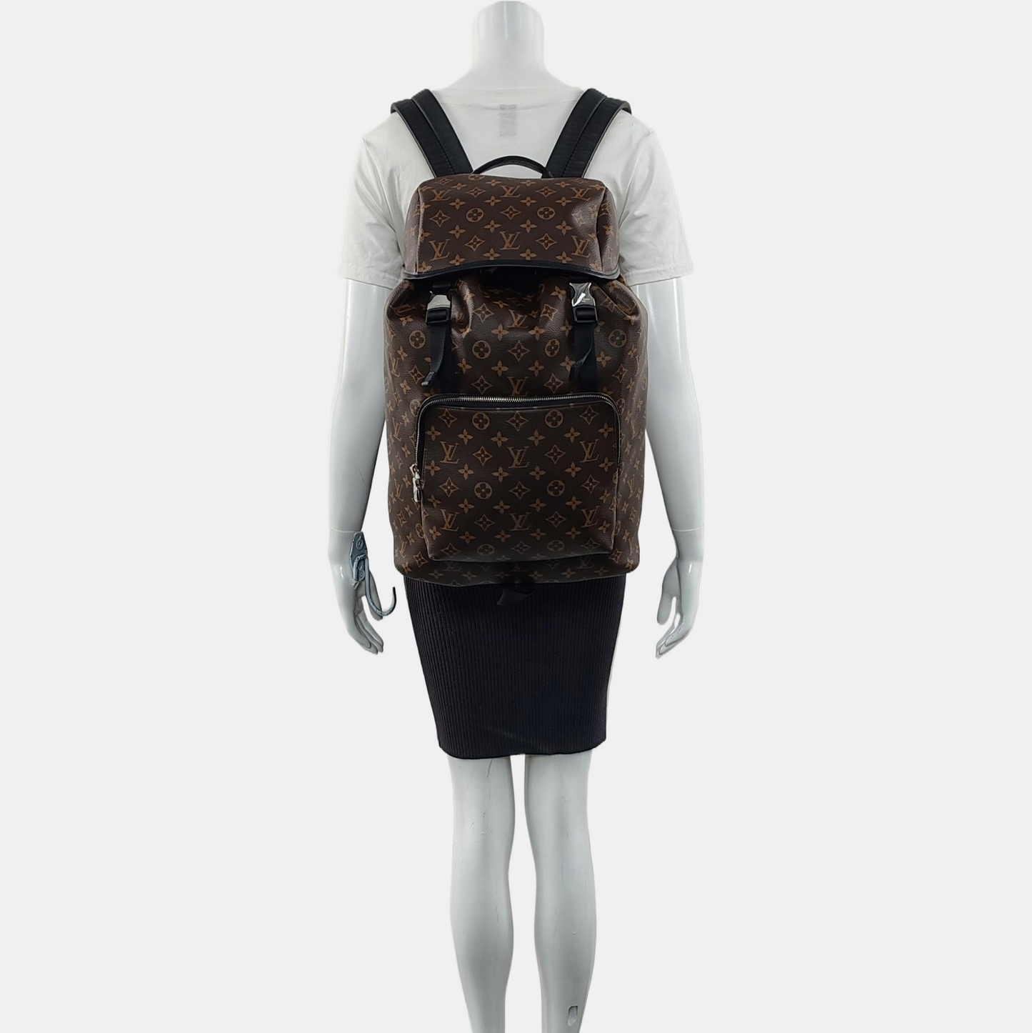 LOUIS VUITTON ZACK Medium Brown Coated Canvas Monogram Backpack Handbag Silver Hardware-(SKU)-965813745