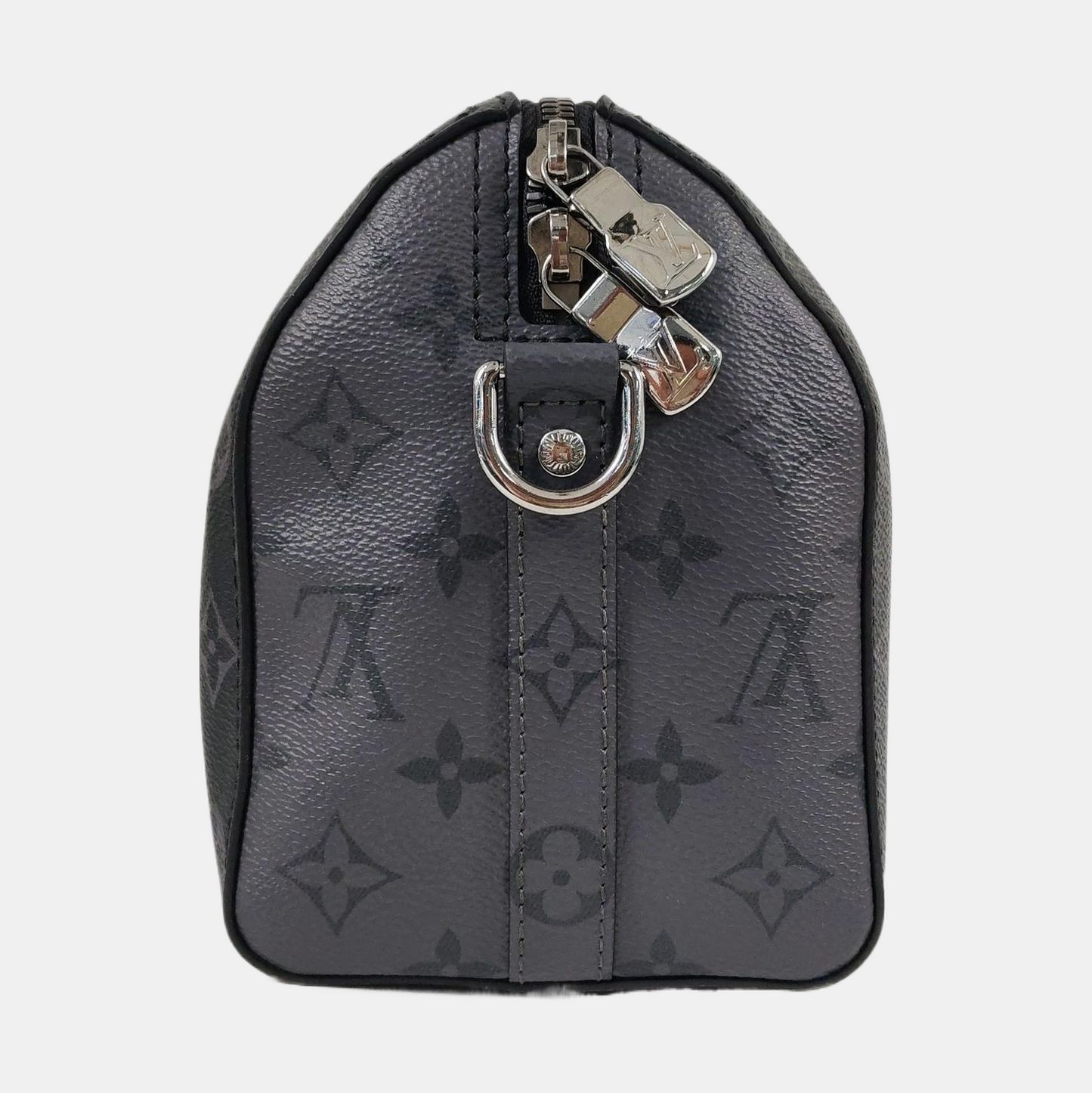 LOUIS VUITTON KEEPALL Black Coated Canvas Monogram Black Samurai Crossbody Bag Shoulder Bag Silver Hardware Removable Strap-(SKU)-965838556