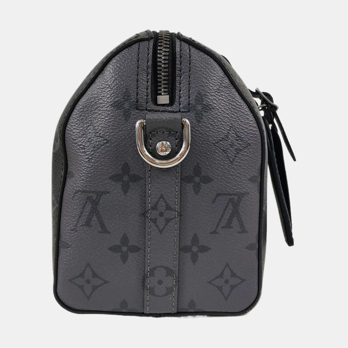 LOUIS VUITTON KEEPALL Black Coated Canvas Monogram Black Samurai Crossbody Bag Shoulder Bag Silver Hardware Removable Strap-(SKU)-965838556