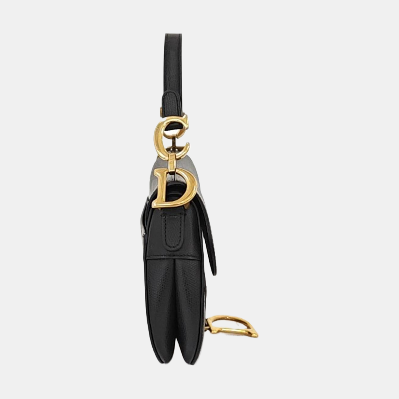 DIOR Saddle Mini Black Leather Saddle Bag Shoulder Bag Crossbody Bag Tote Bag Golden Hardware Removable Strap-(SKU)-964856493