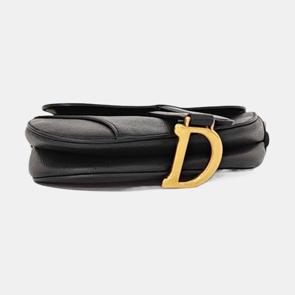 DIOR Saddle Mini Black Leather Saddle Bag Shoulder Bag Crossbody Bag Tote Bag Golden Hardware Removable Strap-(SKU)-964856493