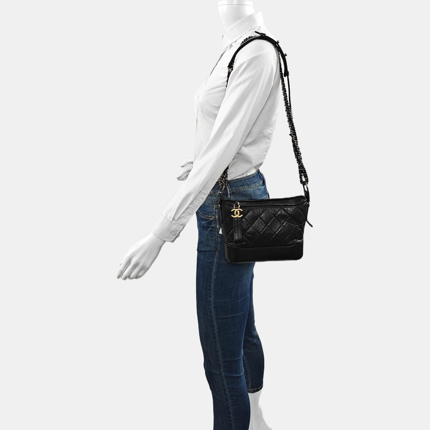 CHANEL GABRIELLE Small Black Leather Quilted Intrecciato Bag Crossbody Bag Single Shoulder Bag Golden Silver Ruthenium Hardware 26cm Removable Strap Accessories Complete-(SKU)-949455868