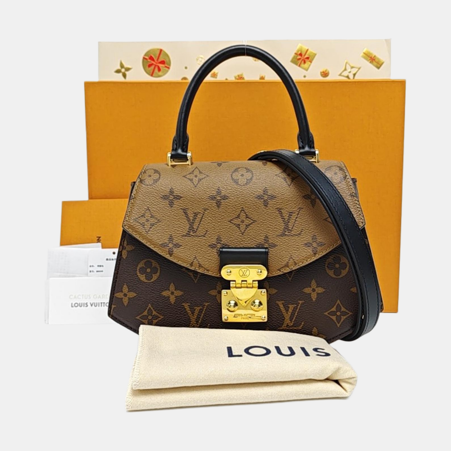 LOUIS VUITTON EDEN Brown Coated Canvas Monogram Shoulder Bag Tote Bag Crossbody Bag Golden Hardware Removable Strap Complete Accessories-(SKU)-965955007