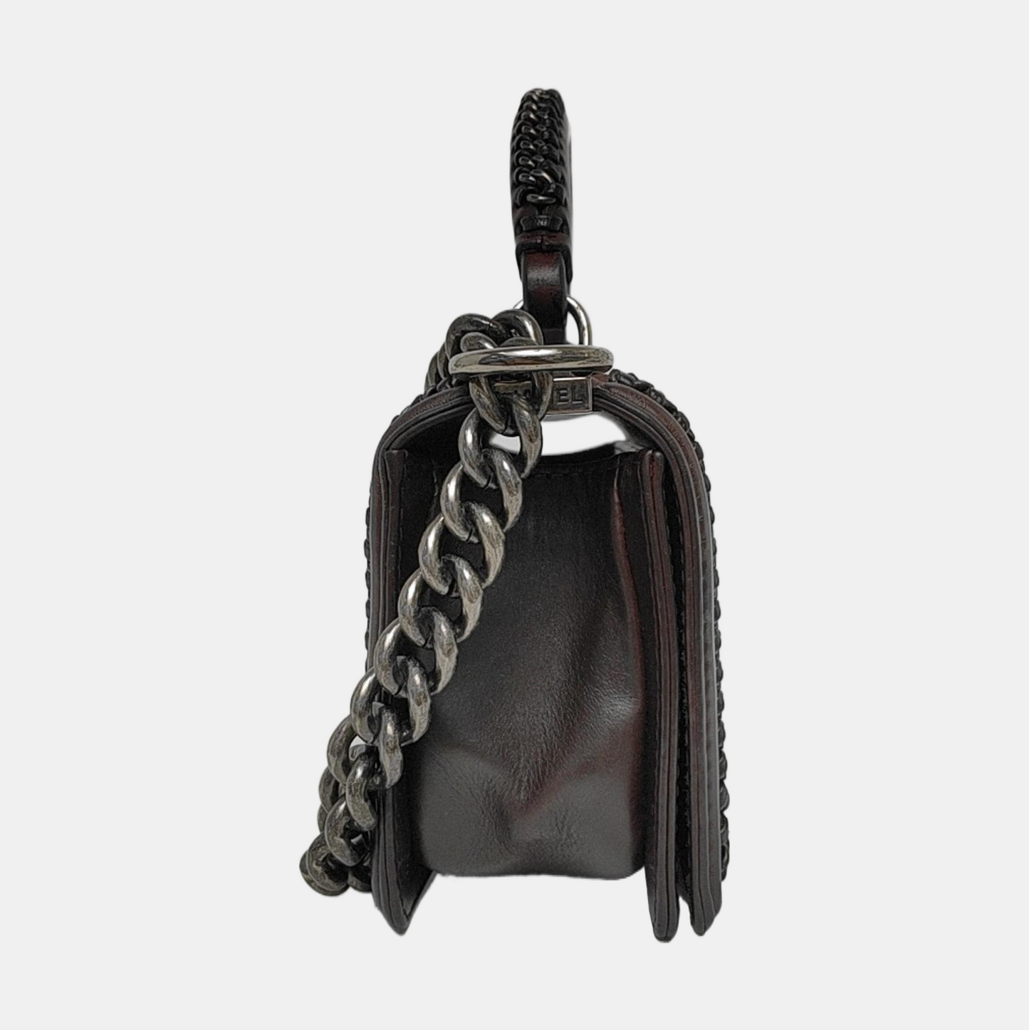 CHANEL BOY CHANEL Small Burgundy Calfskin Quilted Shoulder Bag Tote Crossbody Bag with Detachable Strap Rhodium Hardware 21 Compartments-(SKU)-965756203