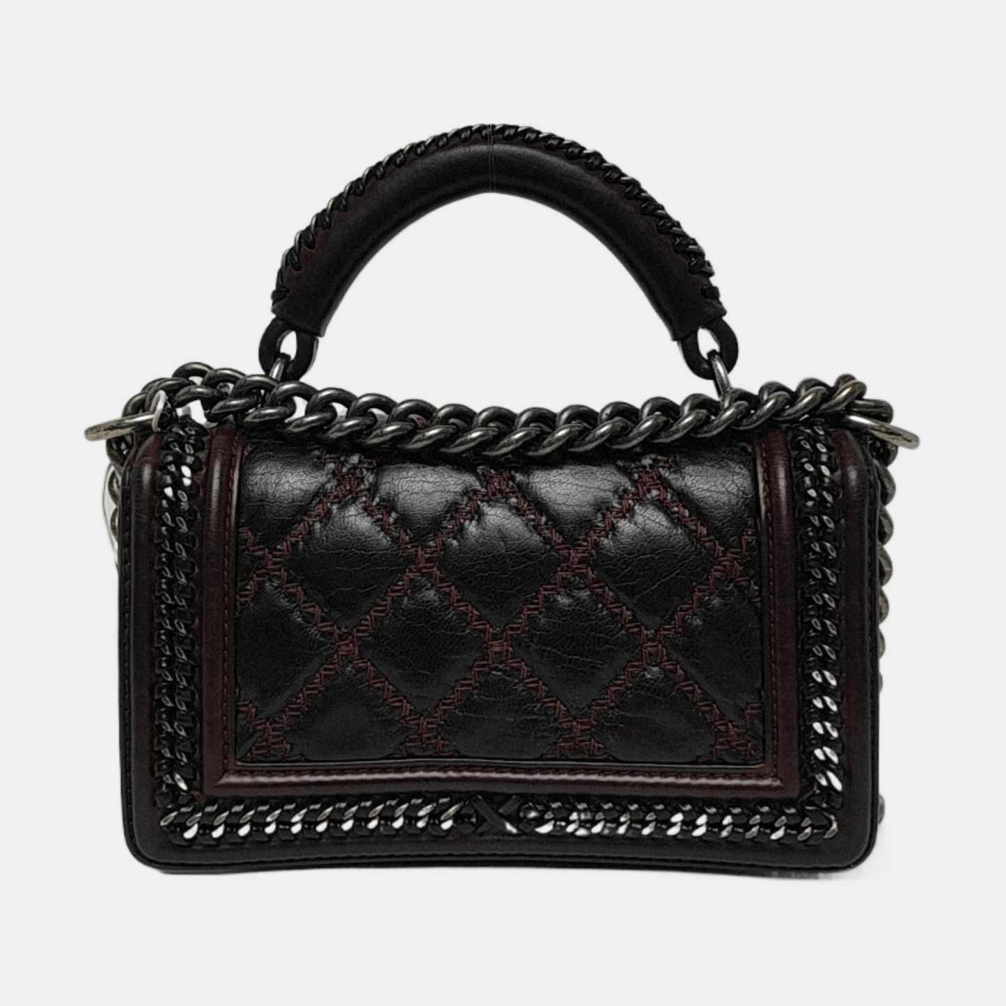 CHANEL BOY CHANEL Small Burgundy Calfskin Quilted Shoulder Bag Tote Crossbody Bag with Detachable Strap Rhodium Hardware 21 Compartments-(SKU)-965756203