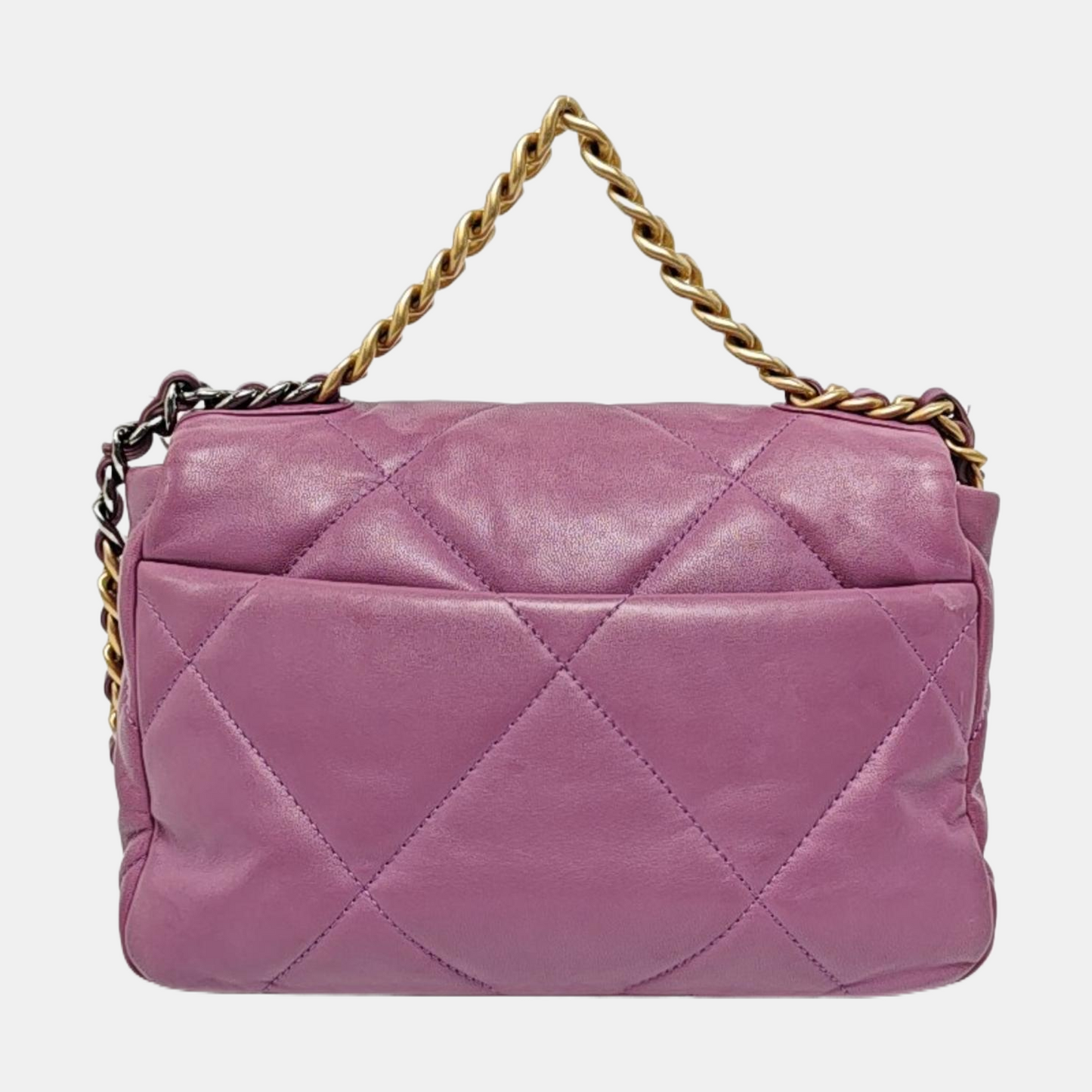 CHANEL CHANEL 19 Small Pastel Pink Lamb Leather Quilted Stitch Shoulder Bag Crossbody Bag Gold Silver Rhodium Hardware 30 Clasp-(SKU)-966023711