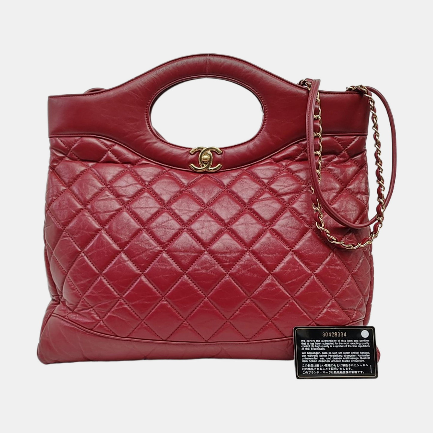 CHANEL CHANEL 31 Burgundy Vintage Calfskin Diamond Quilted Crossbody Single Shoulder Bag Tote with Gold Hardware 30 Compartments-(SKU)-966025324