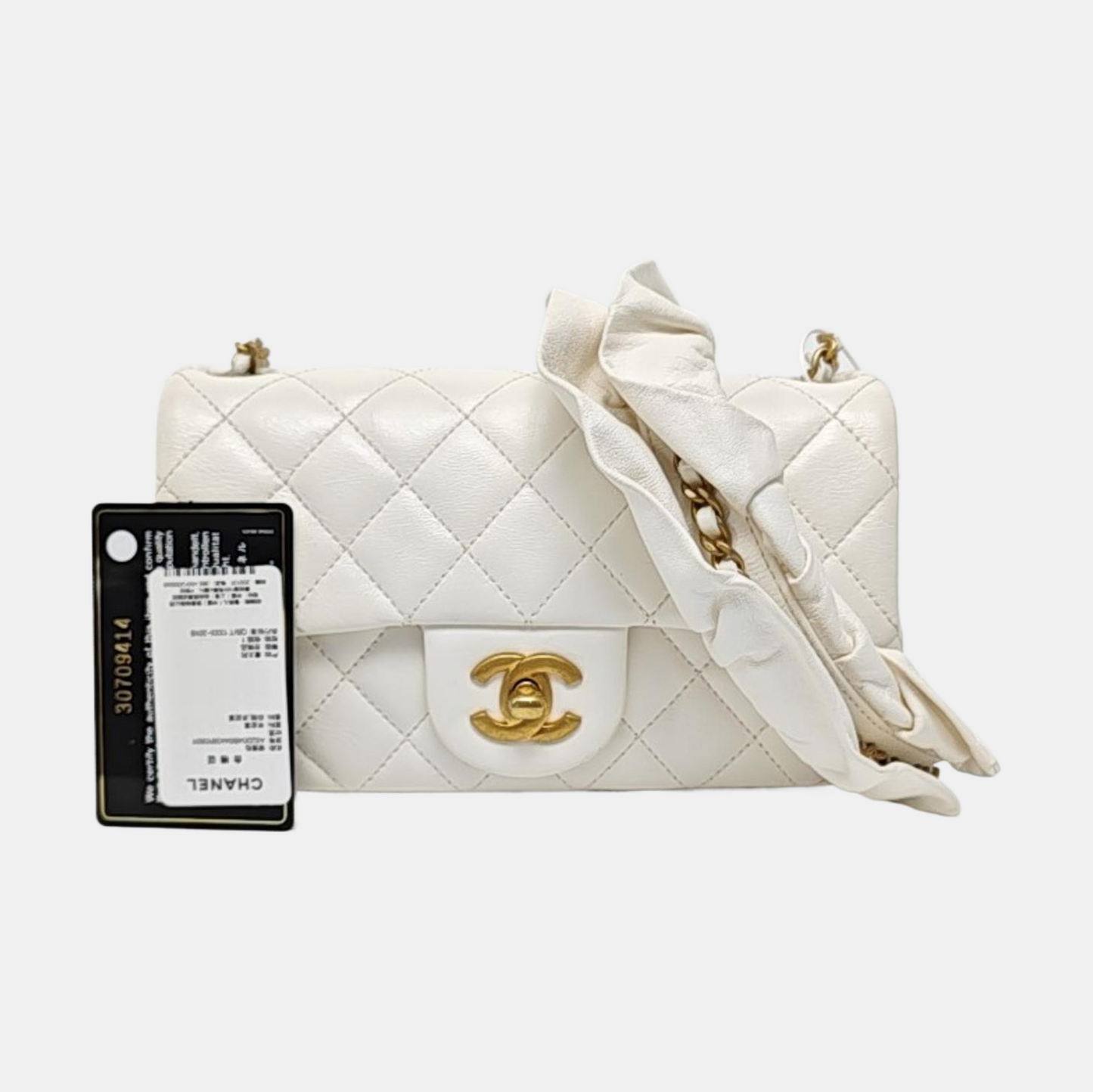 CHANEL CLASSIC FLAP Mini White Lambskin Diamond Quilted Mini Single Shoulder Bag Crossbody with Gold Hardware 30 Compartments-(SKU)-966313895