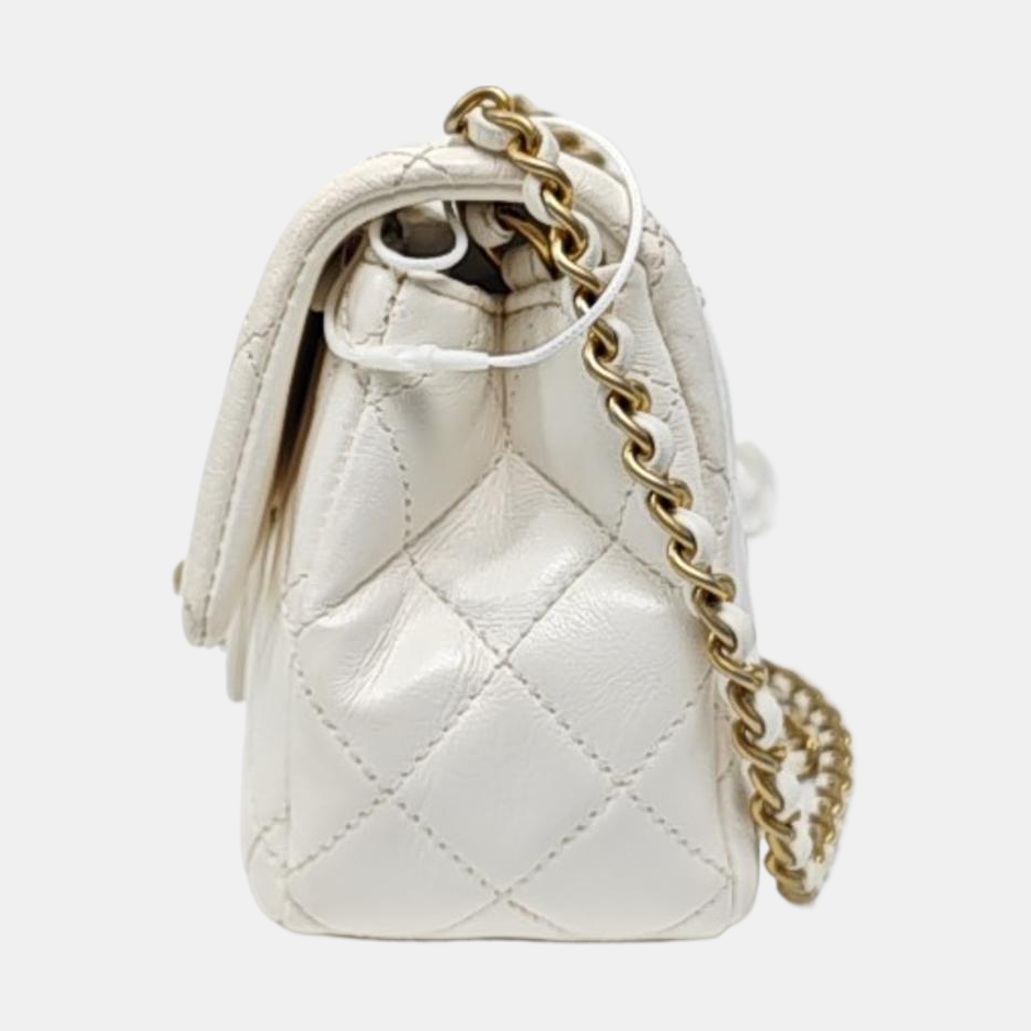 CHANEL CLASSIC FLAP Mini White Lambskin Diamond Quilted Mini Single Shoulder Bag Crossbody with Gold Hardware 30 Compartments-(SKU)-966313895