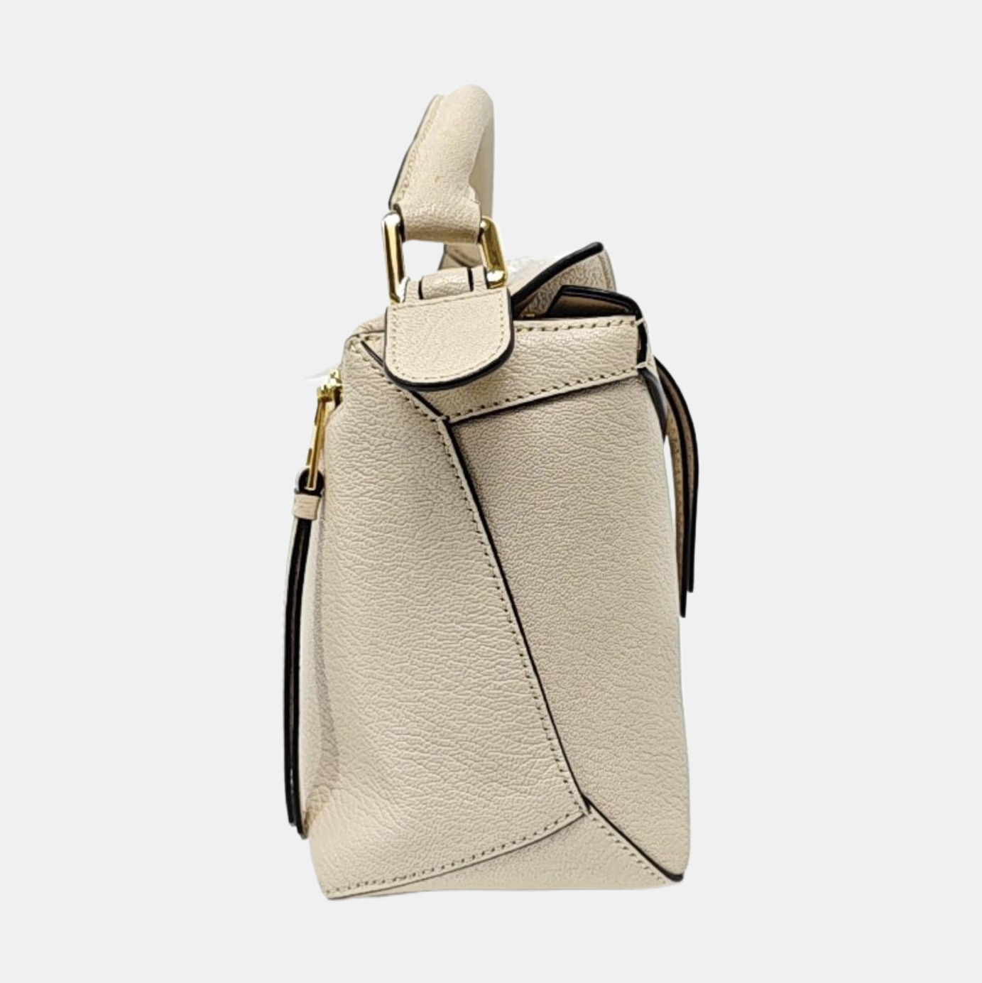 LOEWE Puzzle Small White Lamb Skin Geometric Shoulder Bag Crossbody Tote with Removable Strap-(SKU)-966123695