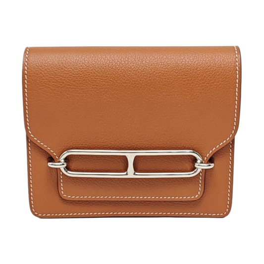 HERMÈS Roulis Gold Brown Evercolor Calfskin Wallet Silver Hardware U Sub-pockets-(SKU)-966024650