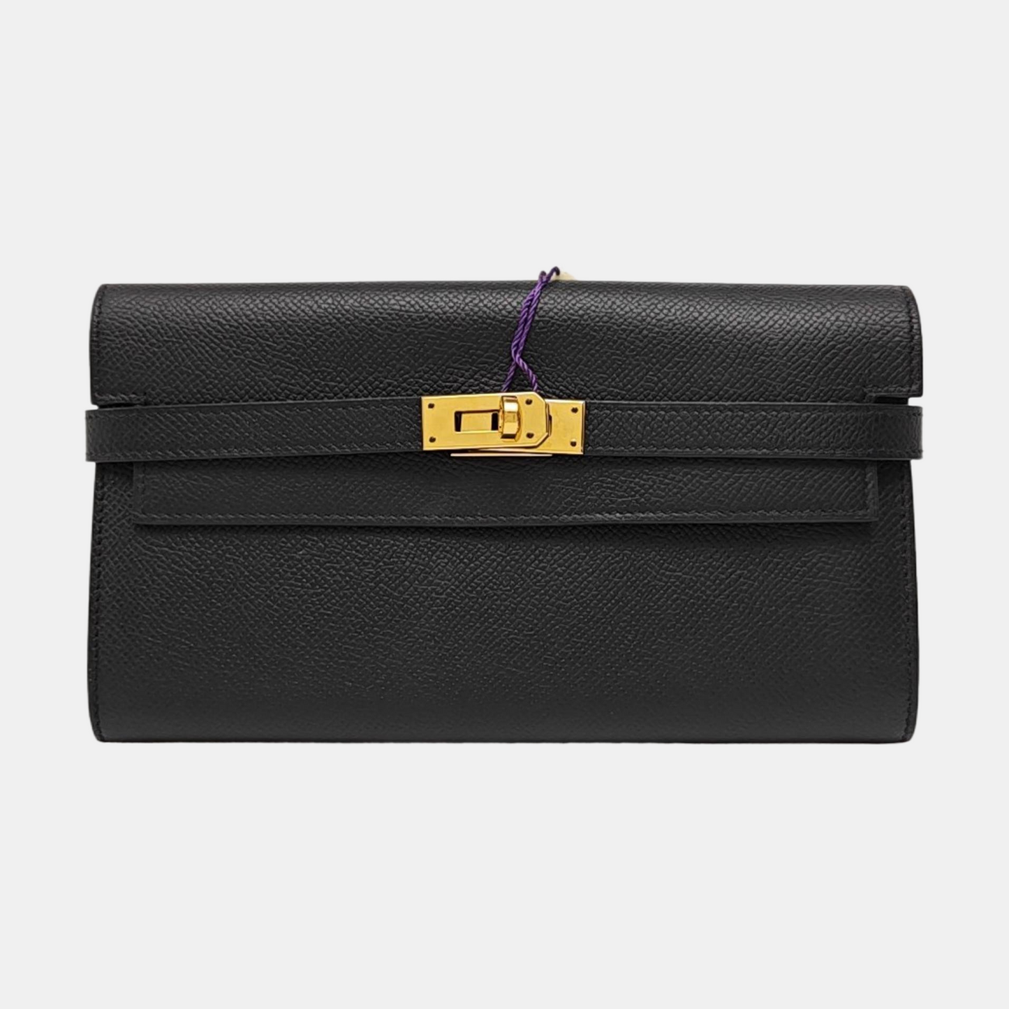 HERMÈS Kelly, black Epsom leather wallet, gold hardware, X, external stitching-(SKU)-966022168