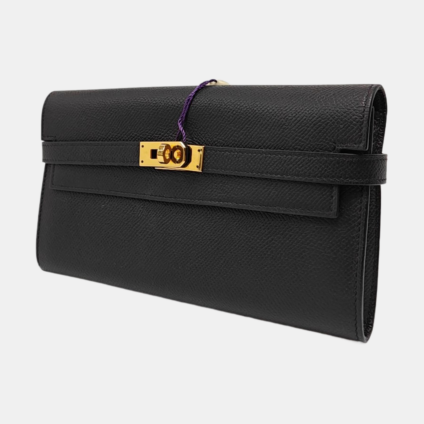HERMÈS Kelly, black Epsom leather wallet, gold hardware, X, external stitching-(SKU)-966022168