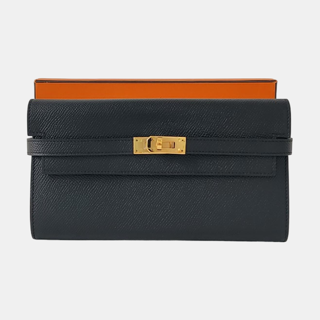 HERMÈS Kelly, black Epsom leather wallet, gold hardware, C, external stitching-(SKU)-966027449