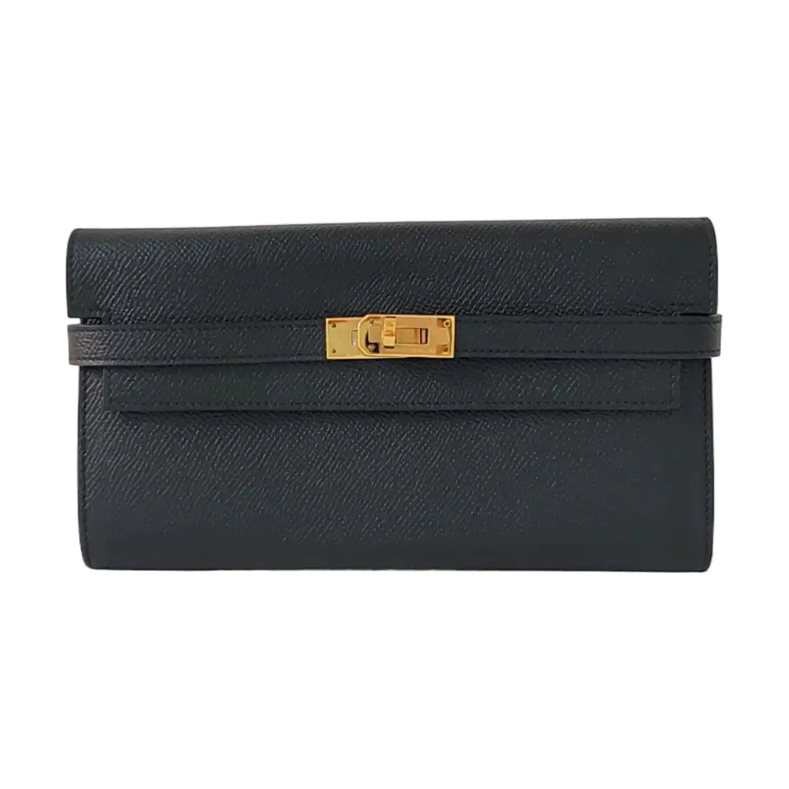 HERMÈS Kelly, black Epsom leather wallet, gold hardware, C, external stitching-(SKU)-966027449