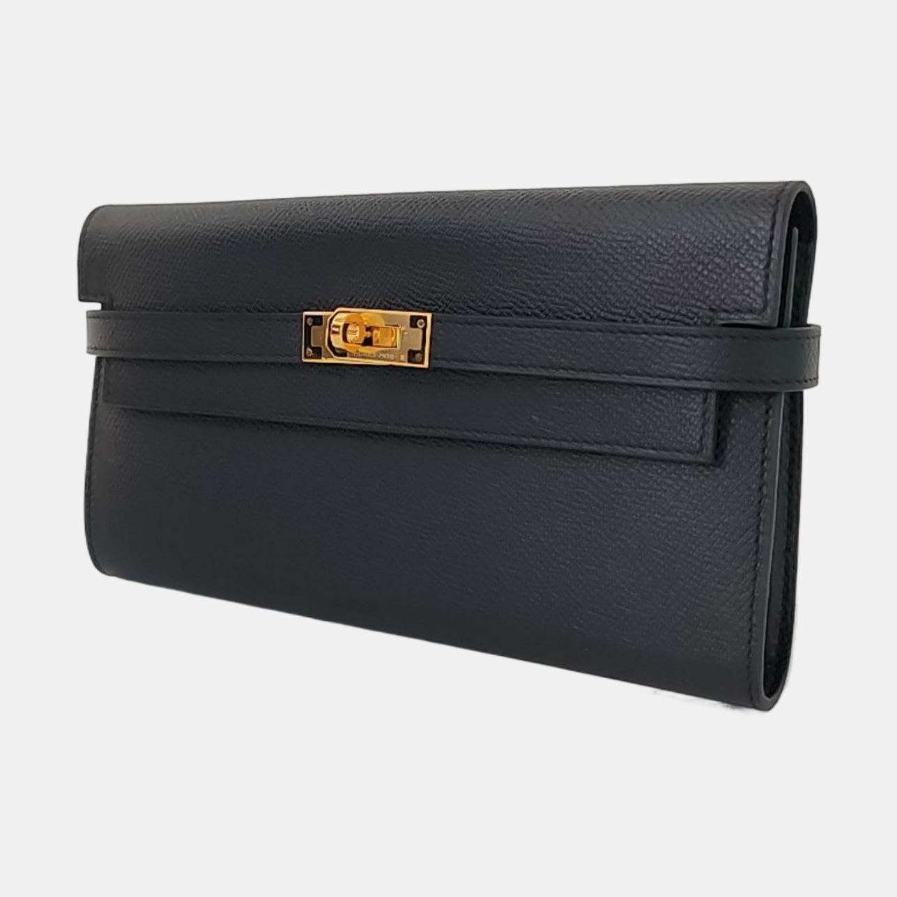 HERMÈS Kelly, black Epsom leather wallet, gold hardware, C, external stitching-(SKU)-966027449
