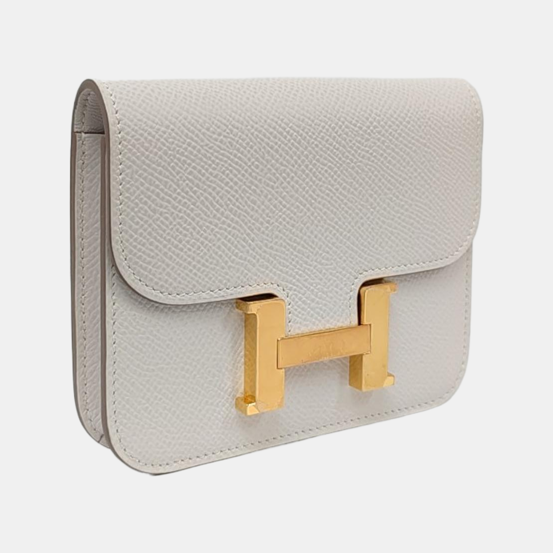 HERMÈS Constance Slim Light Gray Epsom Leather Constance Bag Wallet with Gold Hardware B Stamp Pockets-(SKU)-966022942