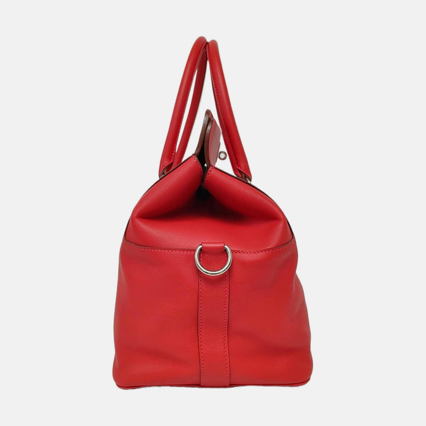 HERMÈS Toolbox 26 Peony Red Evercolor Leather Shoulder Bag Tote Crossbody Bag with Silver Hardware and Removable Strap-(SKU)-966025758