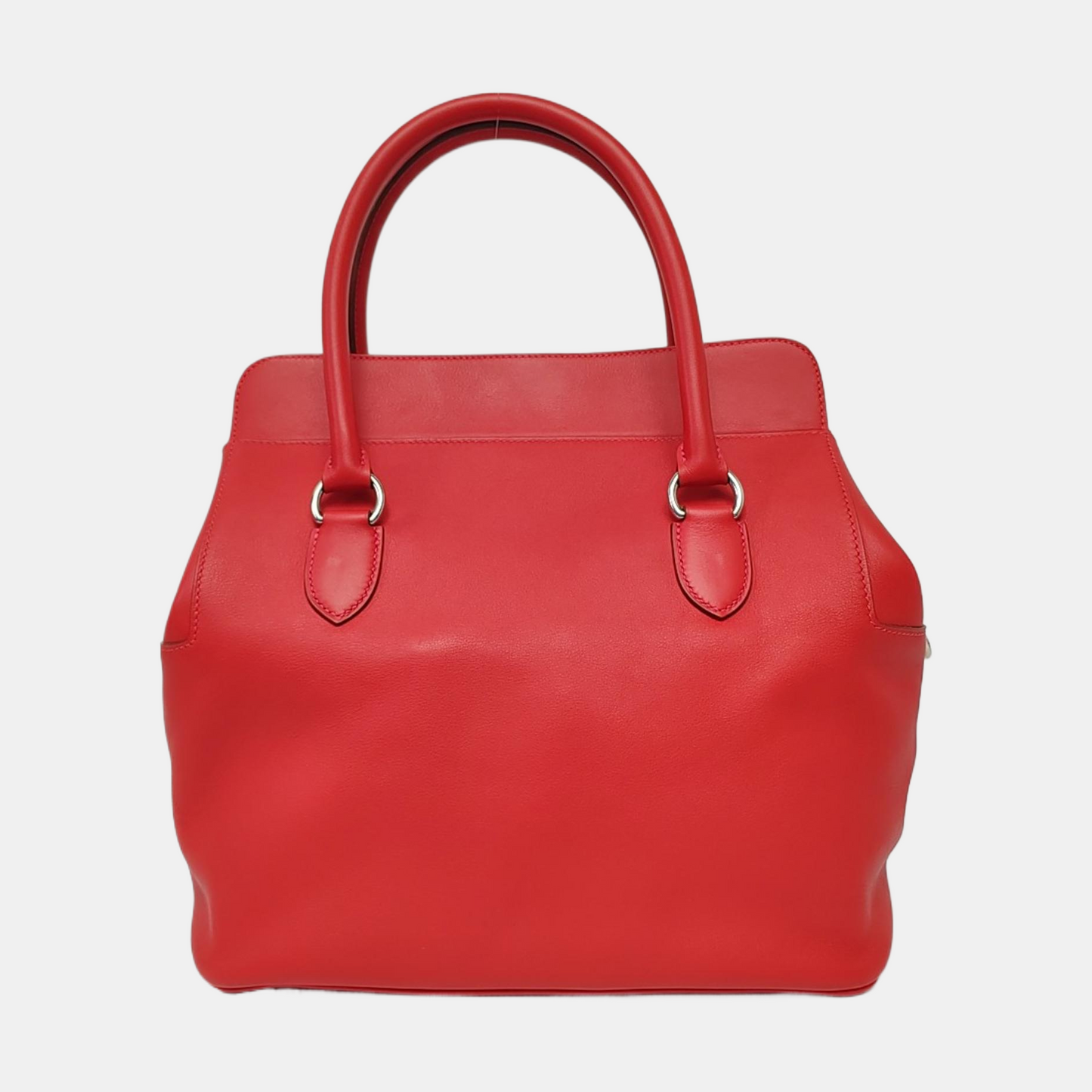 HERMÈS Toolbox 26 Peony Red Evercolor Leather Shoulder Bag Tote Crossbody Bag with Silver Hardware and Removable Strap-(SKU)-966025758