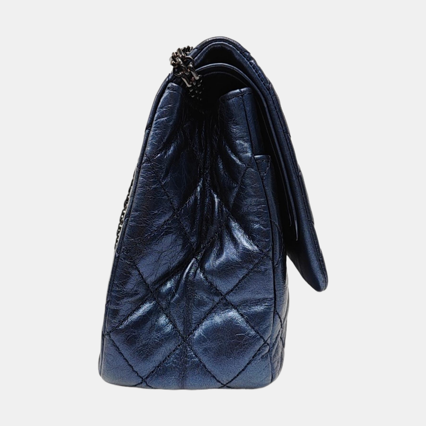 CHANEL 2.55 Maxi Super Large Blue Lamb Leather Quilted Single Shoulder Bag Crossbody Bag Black Hardware 12 Clasp-(SKU)-966137551