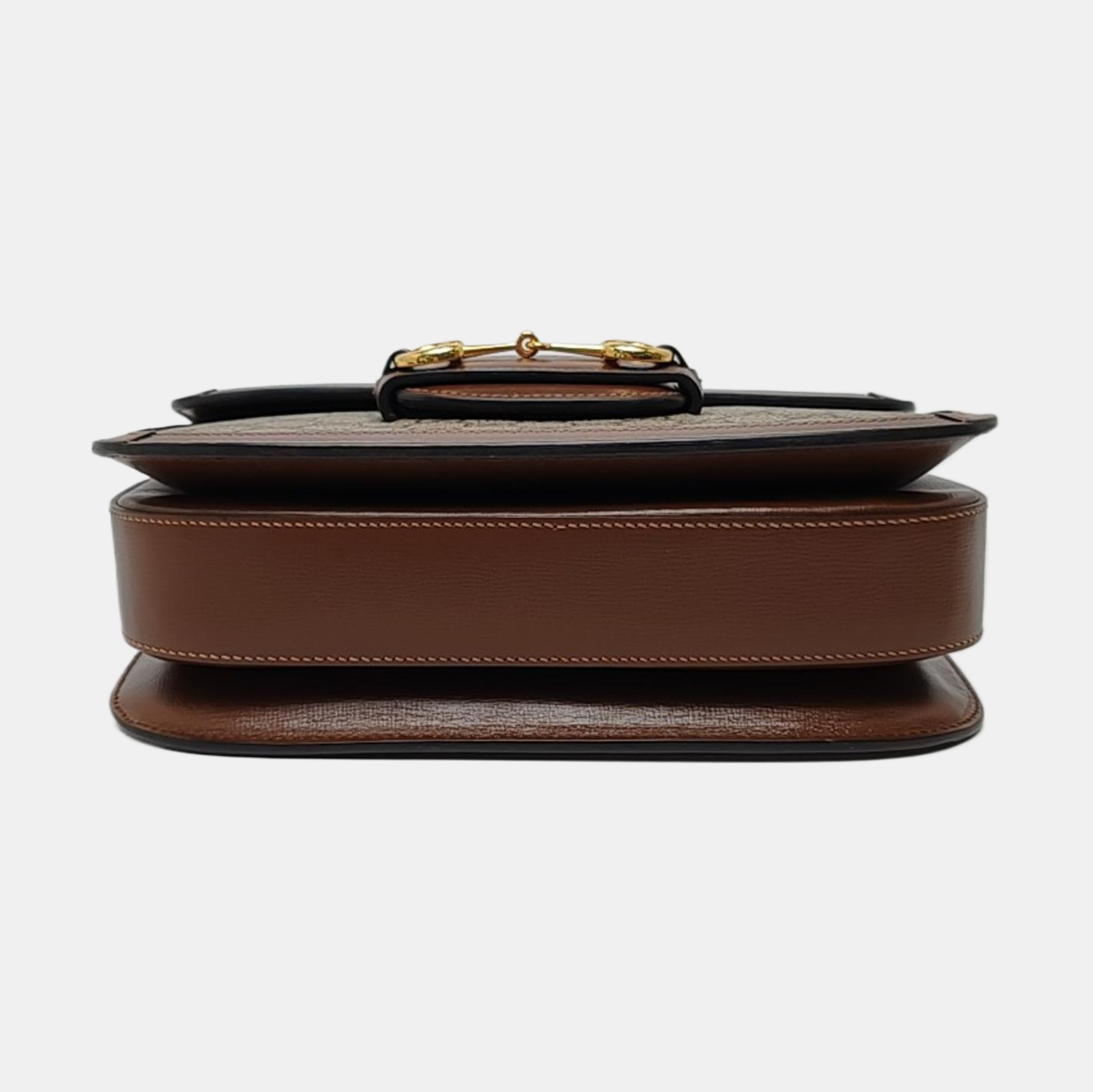 GUCCI Horsebit 1955 Small Beige Coated Canvas Monogram Saddle Bag with Gold Hardware, Complete Accessories-(SKU)-966125952