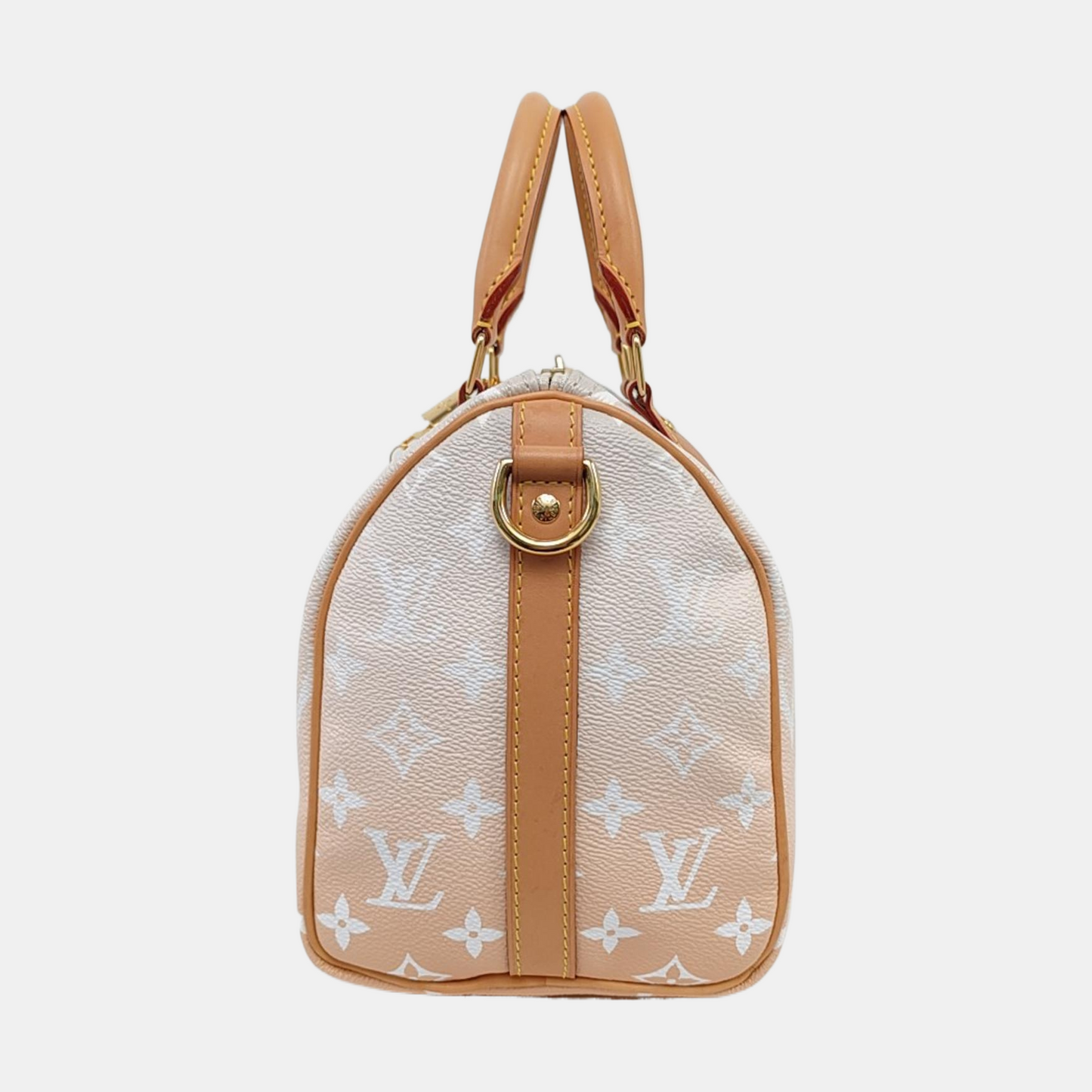 LOUIS VUITTON SPEEDY 25 Apricot Coated Canvas Monogram Boston Bag Crossbody Shoulder Bag Sling Bag Gold Hardware Removable Strap-(SKU)-966306209