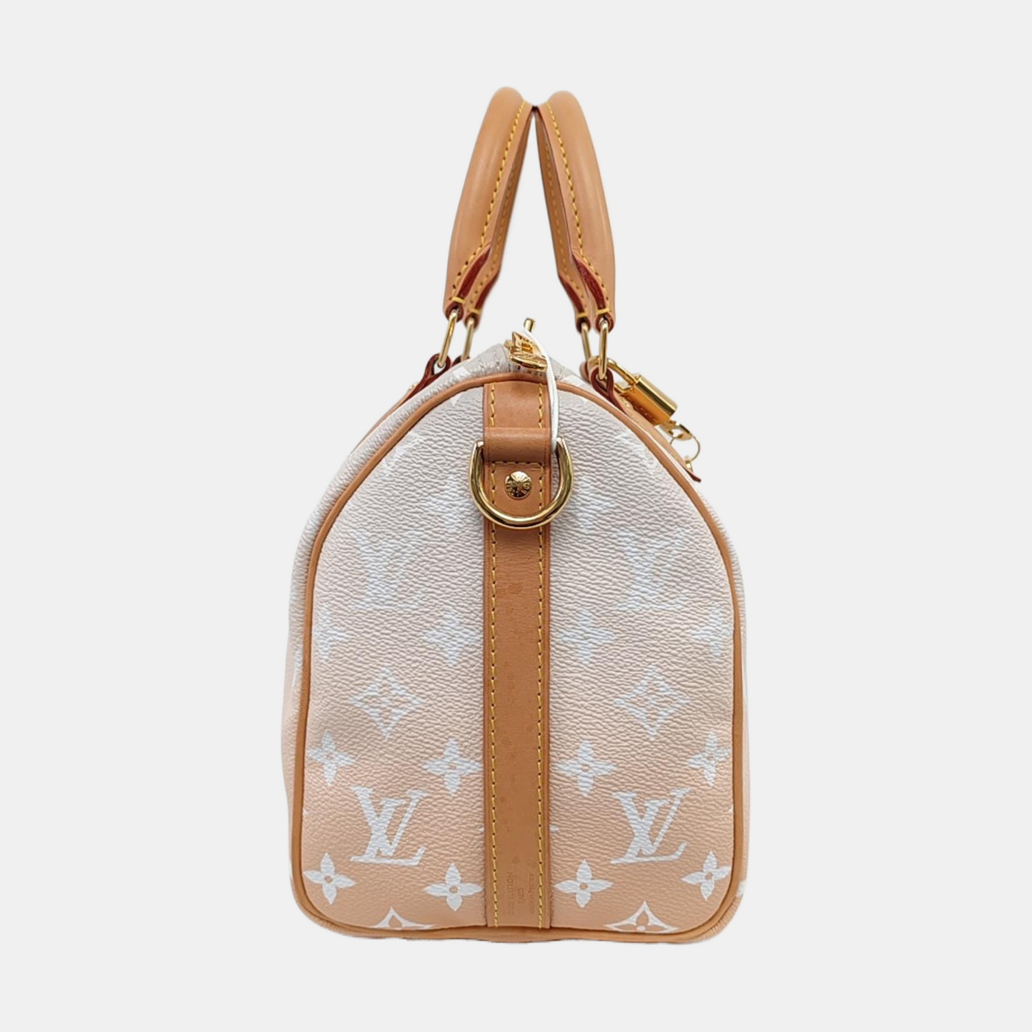 LOUIS VUITTON SPEEDY 25 Apricot Coated Canvas Monogram Boston Bag Crossbody Shoulder Bag Sling Bag Gold Hardware Removable Strap-(SKU)-966306209