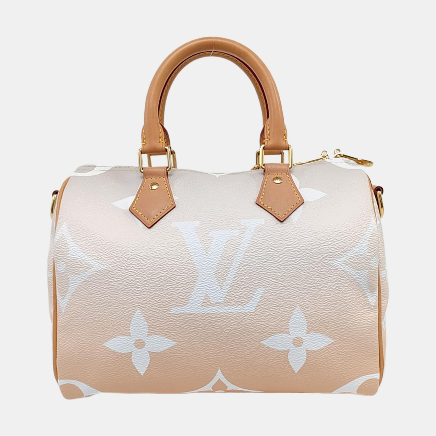 LOUIS VUITTON SPEEDY 25 Apricot Coated Canvas Monogram Boston Bag Crossbody Shoulder Bag Sling Bag Gold Hardware Removable Strap-(SKU)-966306209