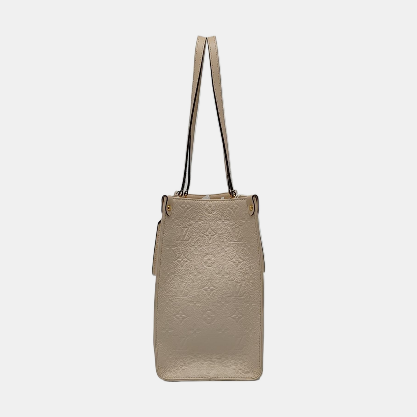 LOUIS VUITTON ONTHEGO Medium-sized Beige Leather Monogram Embossed Jungle Bag Shoulder Bag Tote Bag Golden Hardware-(SKU)-966297097