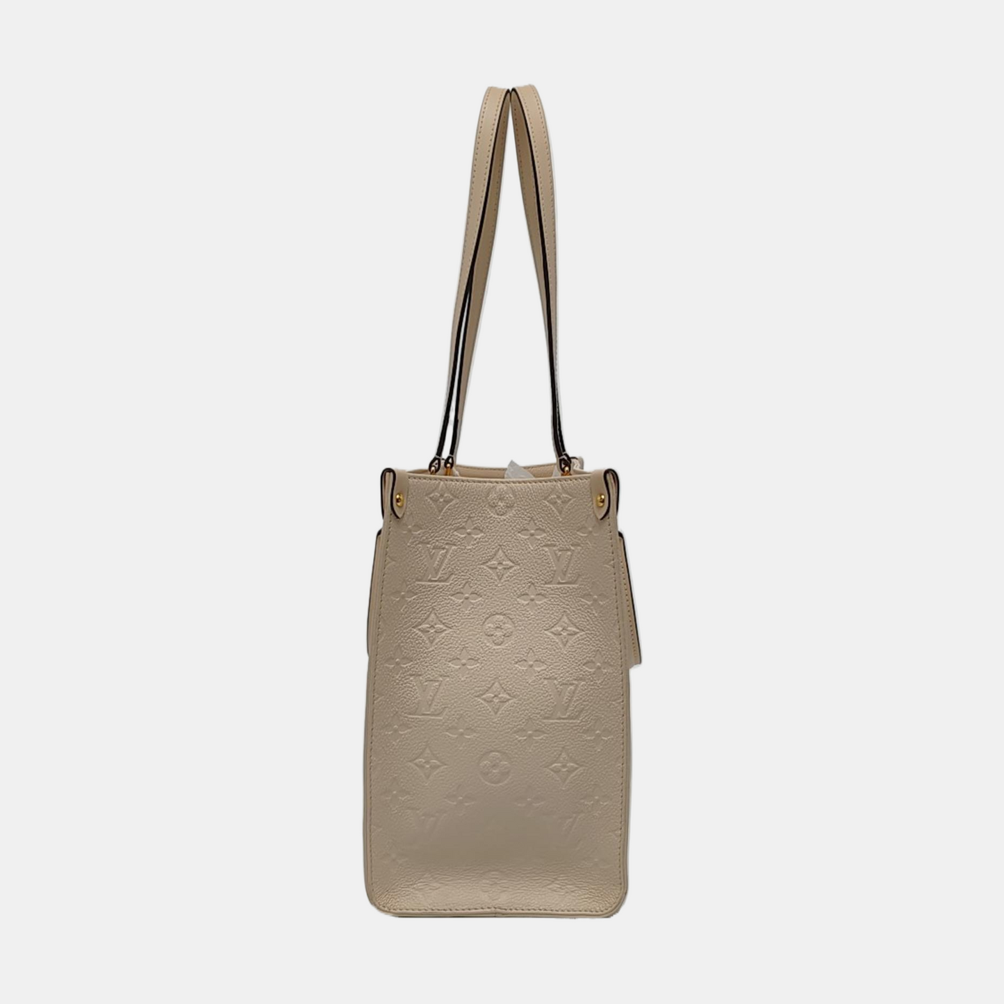 LOUIS VUITTON ONTHEGO Medium-sized Beige Leather Monogram Embossed Jungle Bag Shoulder Bag Tote Bag Golden Hardware-(SKU)-966297097