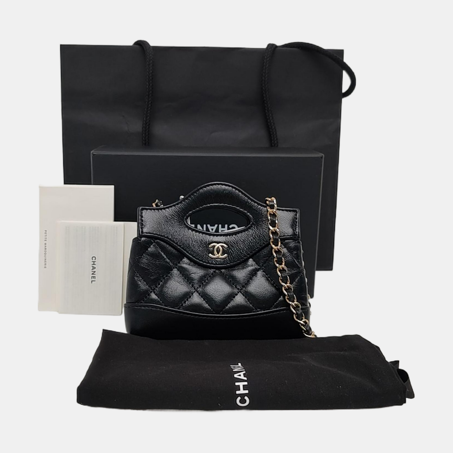 CHANEL CHANEL 31 Super Mini Black Lamb Skin Quilted Shoulder Bag Tote Bag Crossbody Golden Hardware Complete Accessories-(SKU)-966204725