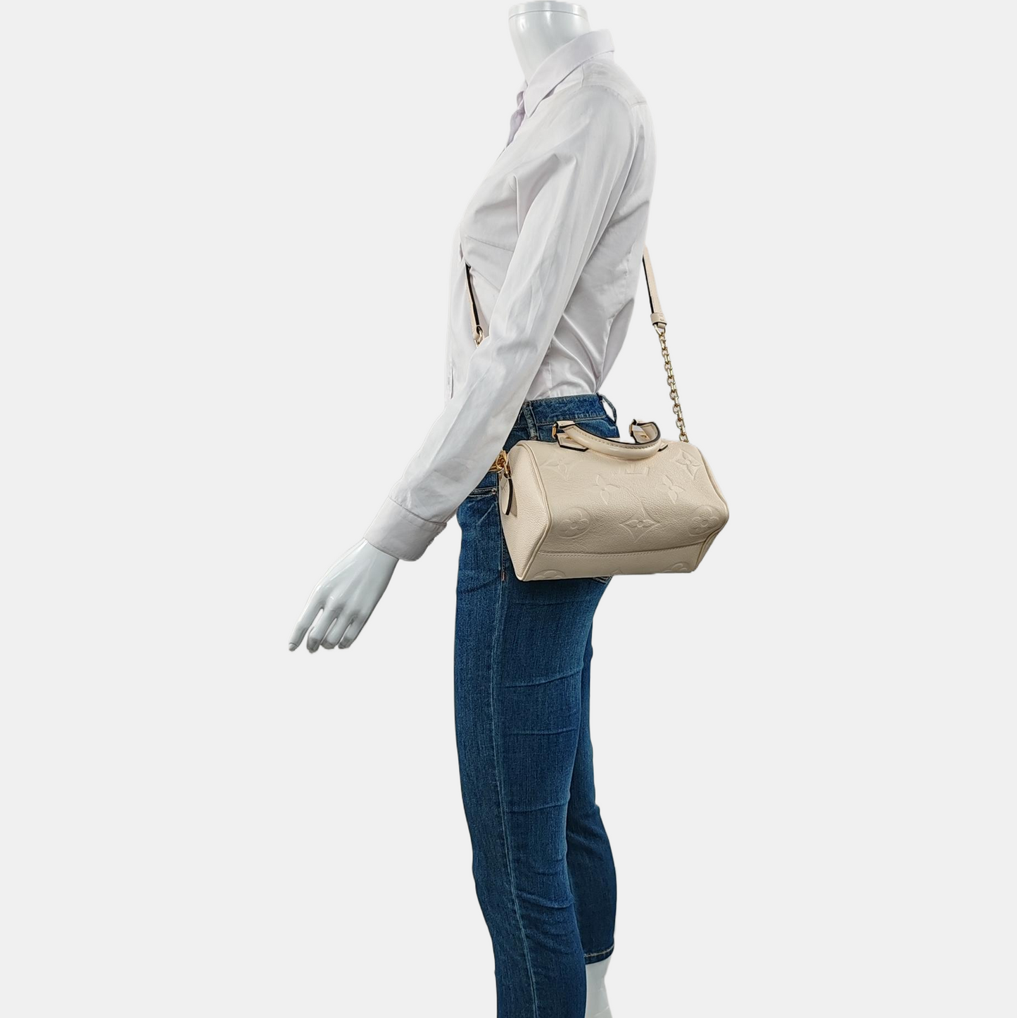 LOUIS VUITTON SPEEDY 20 Beige Leather Monogram Vernis Boston Bag Shoulder Bag Crossbody Handbag with Gold Hardware and Removable Strap-(SKU)-966135797