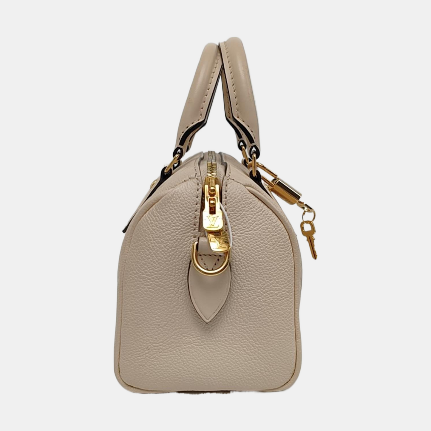 LOUIS VUITTON SPEEDY 20 Beige Leather Monogram Vernis Boston Bag Shoulder Bag Crossbody Handbag with Gold Hardware and Removable Strap-(SKU)-966135797
