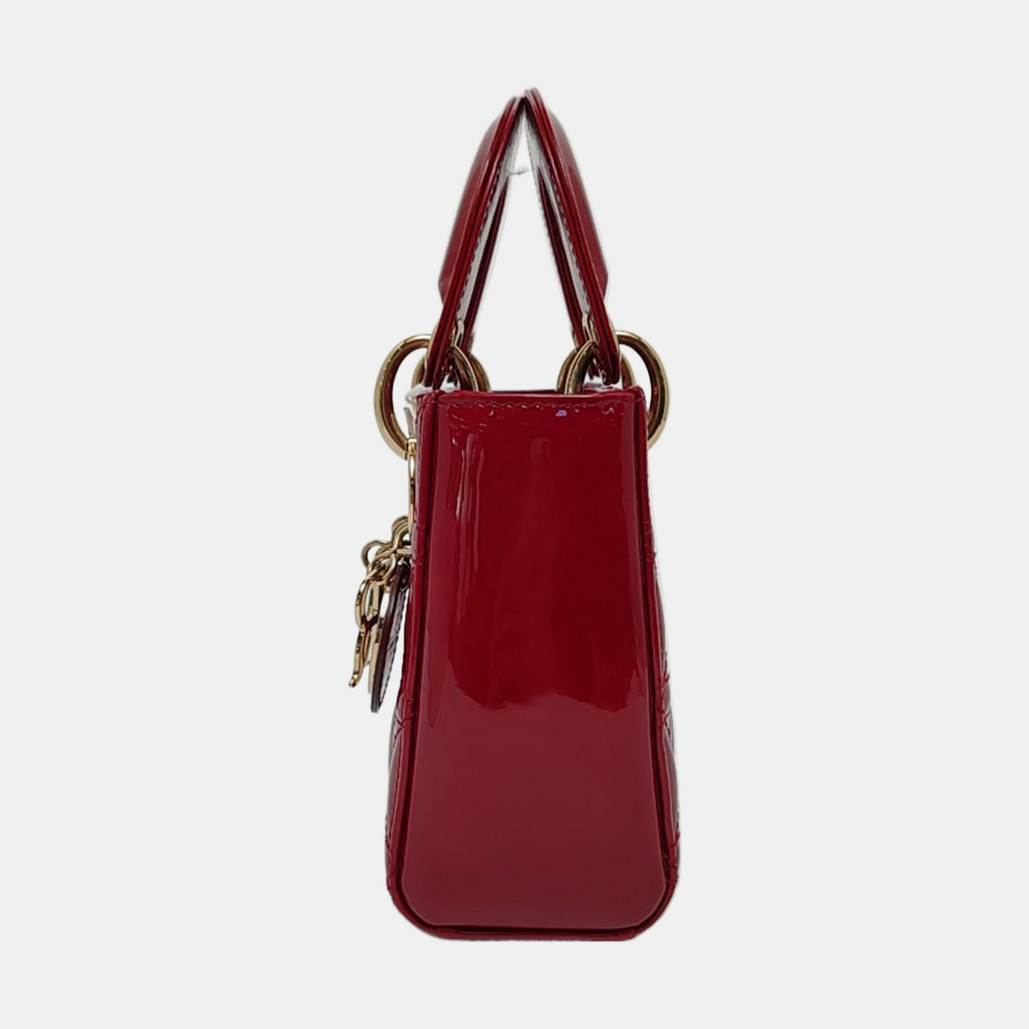 DIOR Lady Dior Mini Red Patent Lambskin Quilted Cannage Three Shoulder Bag, Crossbody Bag, Handbag with Detachable Strap-(SKU)-966772518