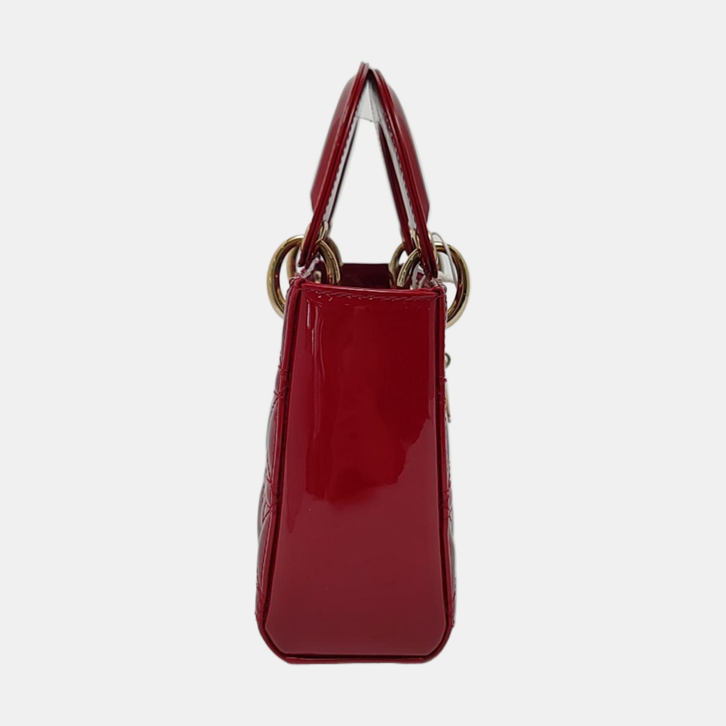 DIOR Lady Dior Mini Red Patent Lambskin Quilted Cannage Three Shoulder Bag, Crossbody Bag, Handbag with Detachable Strap-(SKU)-966772518