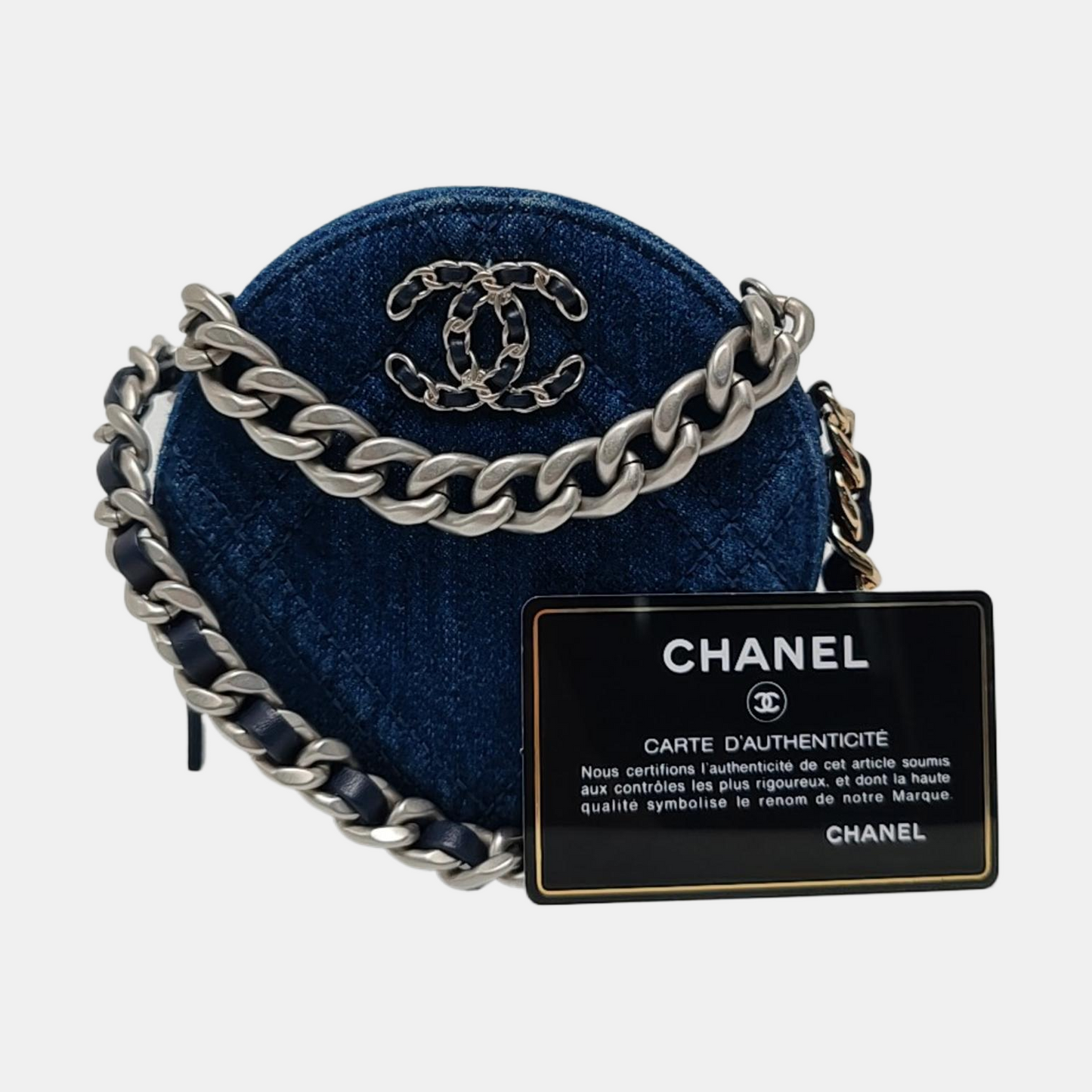 CHANEL CHANEL 19 Deep Blue Denim Quilted Crossbody Shoulder Bag with Golden and Silver Hardware, 31K-(SKU)-966421426