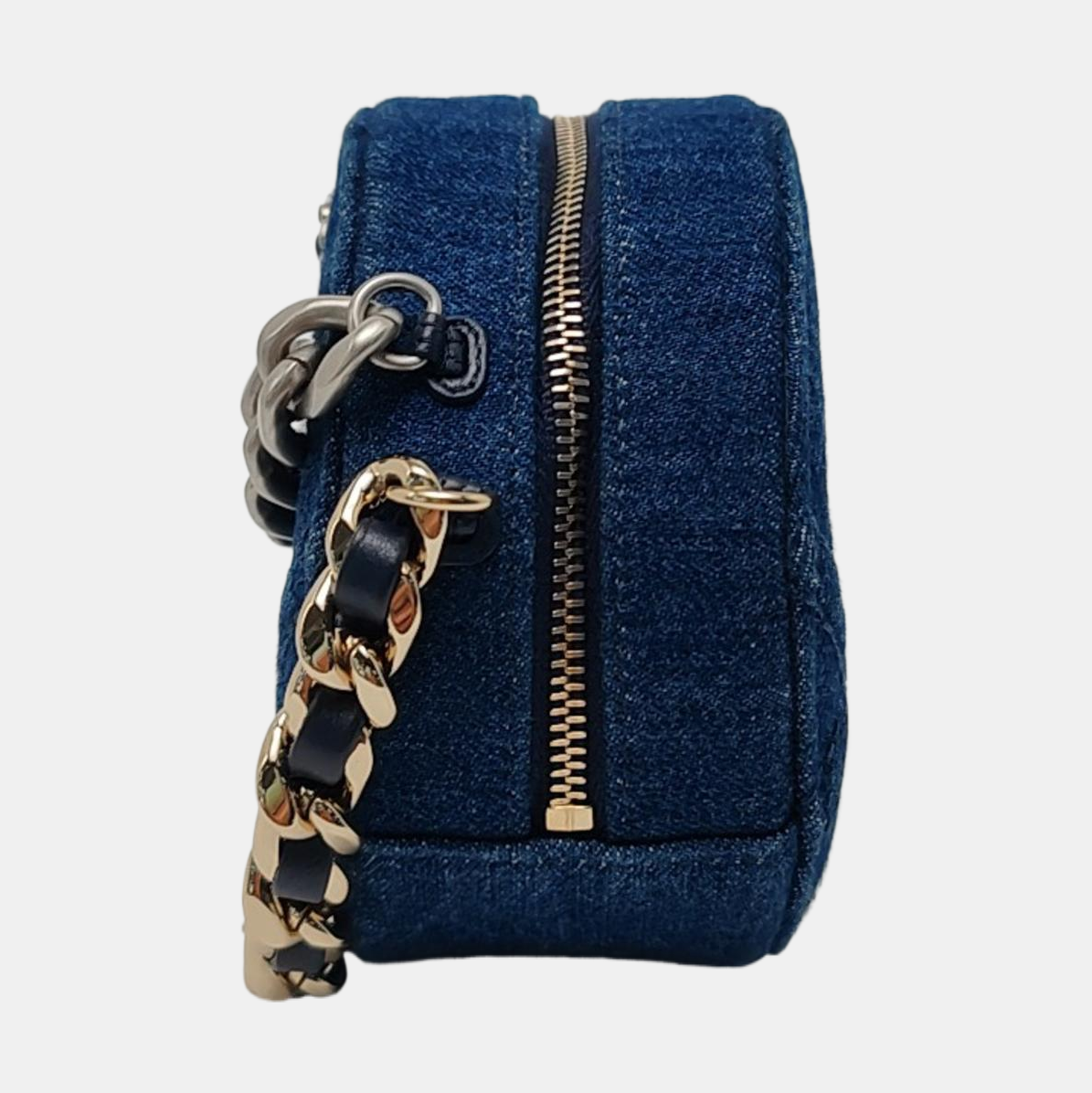 CHANEL CHANEL 19 Deep Blue Denim Quilted Crossbody Shoulder Bag with Golden and Silver Hardware, 31K-(SKU)-966421426