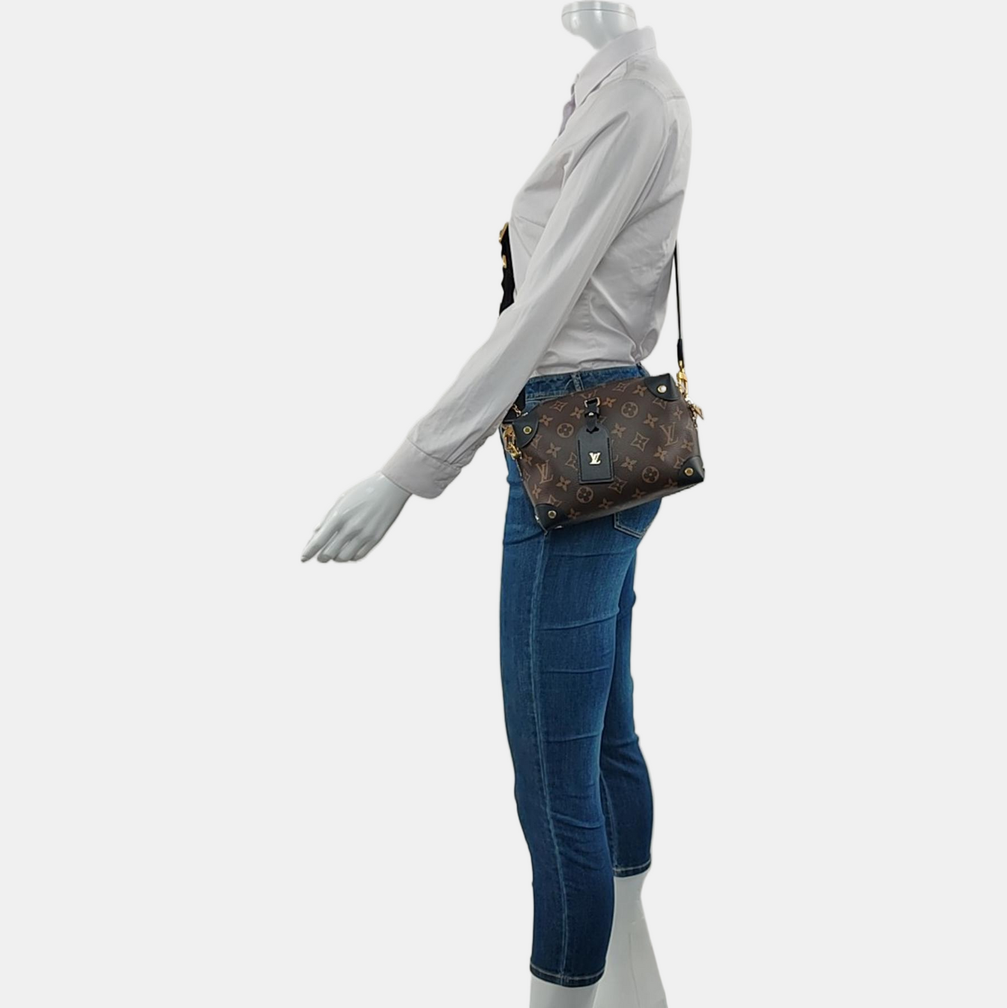 LOUIS VUITTON PETITE MALLE Brown Coated Canvas Monogram Crossbody Shoulder Bag Tote Bag Single Shoulder Bag Golden Hardware 2 Removable Shoulder Straps-(SKU)-949596506