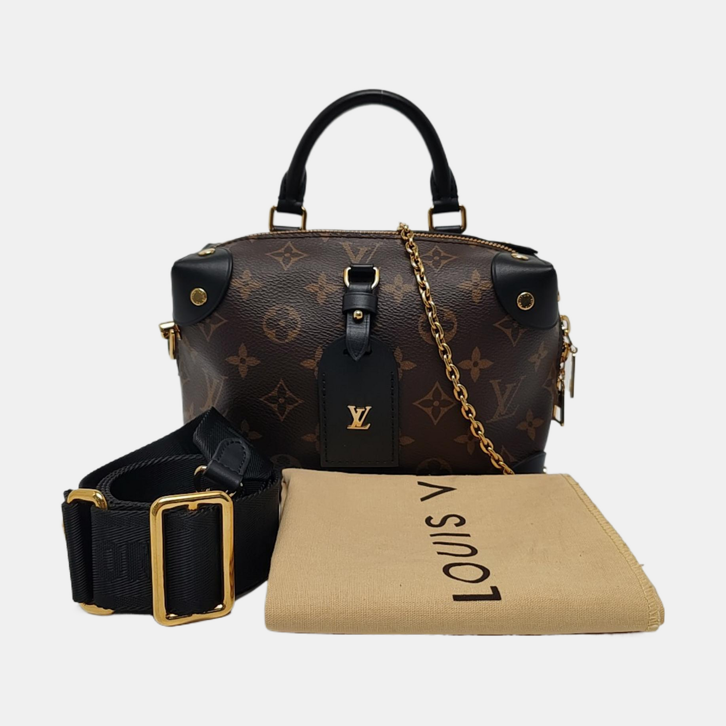 LOUIS VUITTON PETITE MALLE Brown Coated Canvas Monogram Crossbody Shoulder Bag Tote Bag Single Shoulder Bag Golden Hardware 2 Removable Shoulder Straps-(SKU)-949596506