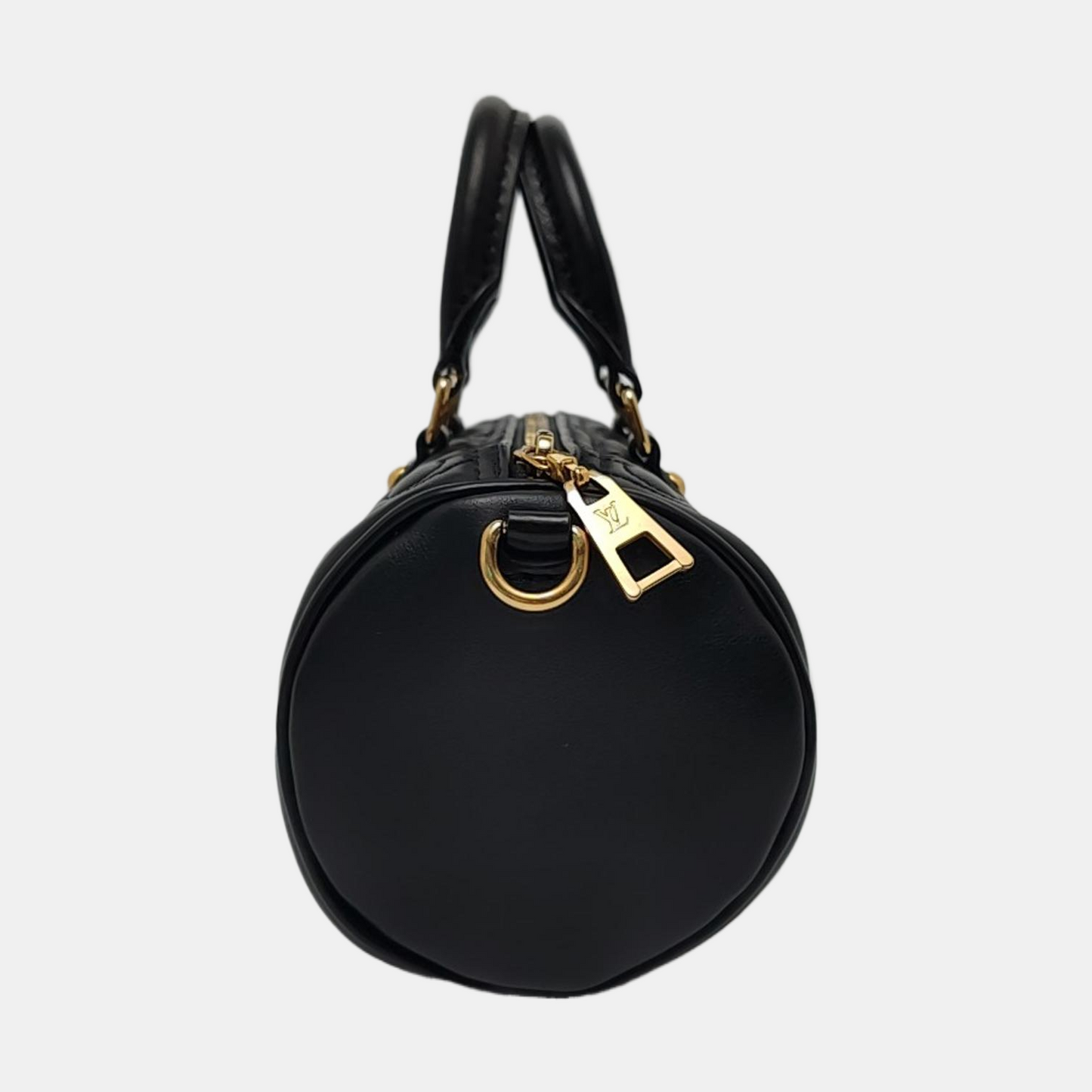LOUIS VUITTON PAPILLON BB Black Leather Monogram Quilted Boston Bag Single Shoulder Bag, Handbag, Crossbody Bag, Gold Hardware, 2 Detachable Shoulder Straps-(SKU)-966453968