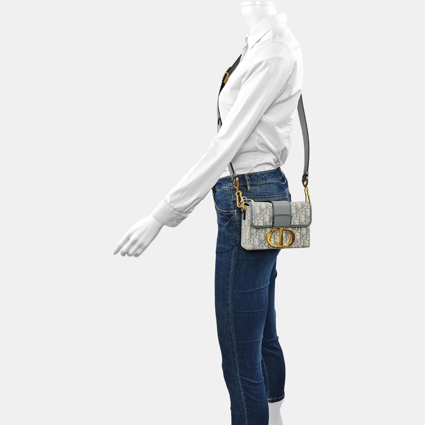 DIOR 30 Montaigne Grey Canvas Monogram Montaigne Bag Crossbody Shoulder Bag-(SKU)-966440601