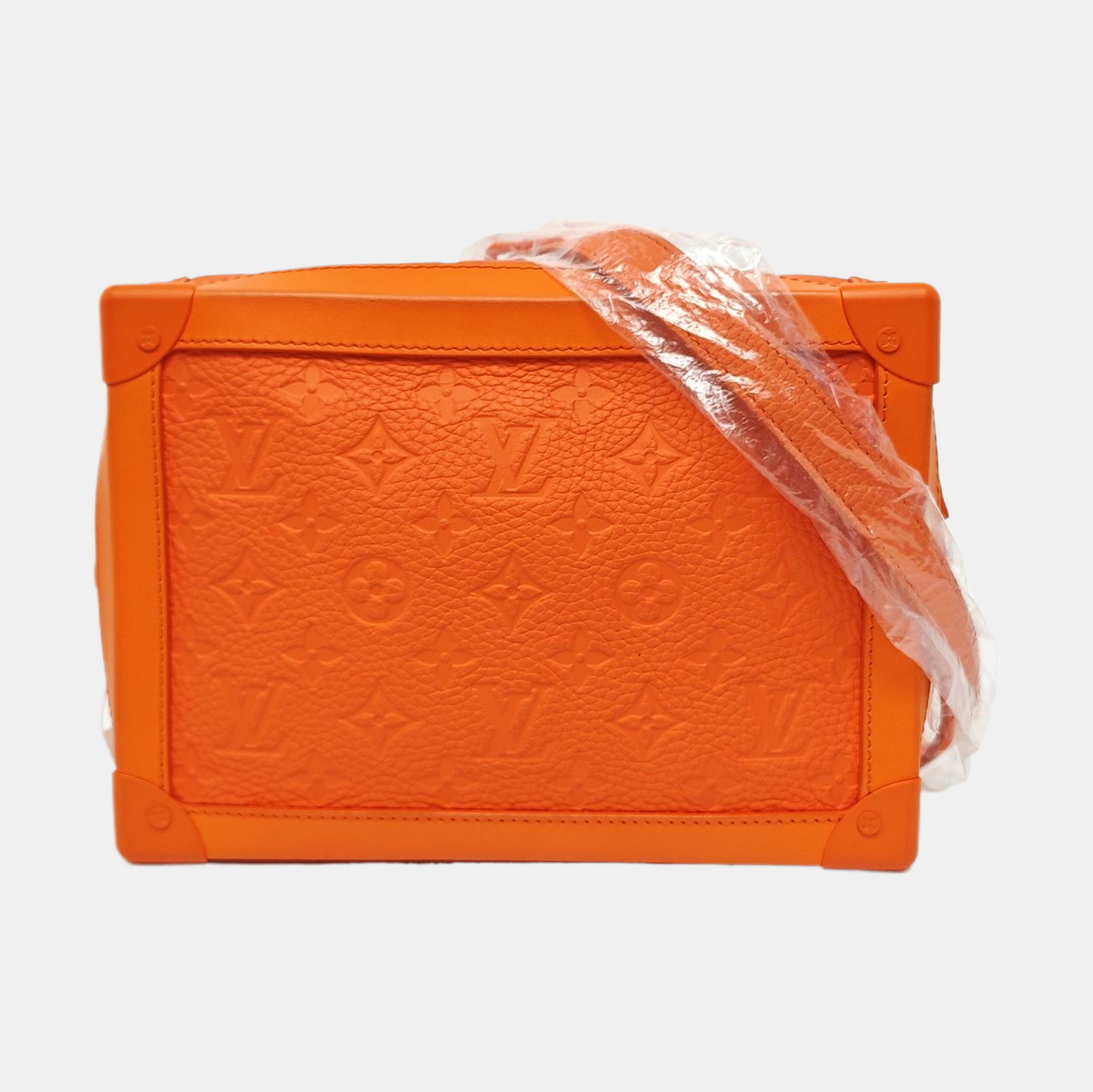 LOUIS VUITTON SOFT TRUNK Orange Leather Monogram Damier Ebene Shoulder Bag Tote Bag Crossbody Silver Hardware Removable Shoulder Strap-(SKU)-966422103