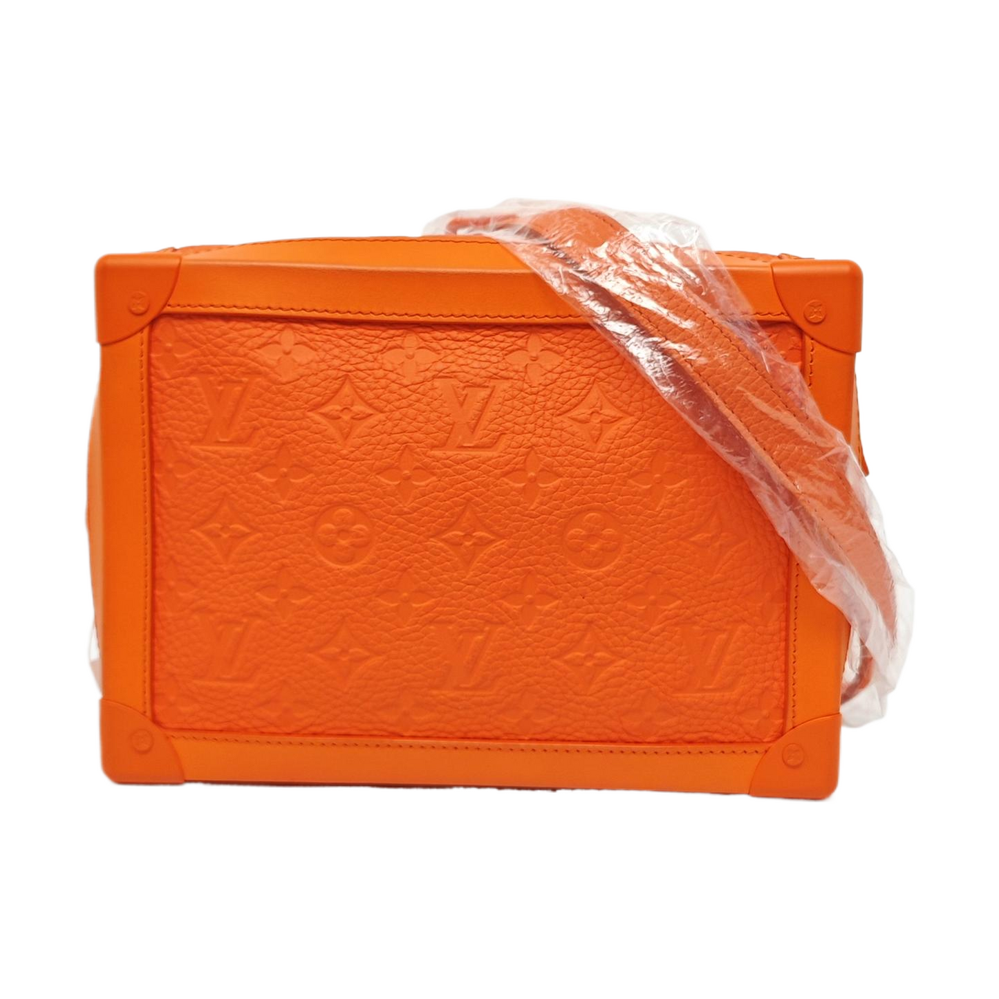 LOUIS VUITTON SOFT TRUNK Orange Leather Monogram Damier Ebene Shoulder Bag Tote Bag Crossbody Silver Hardware Removable Shoulder Strap-(SKU)-966422103