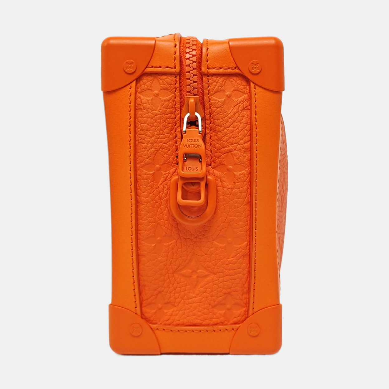 LOUIS VUITTON SOFT TRUNK Orange Leather Monogram Damier Ebene Shoulder Bag Tote Bag Crossbody Silver Hardware Removable Shoulder Strap-(SKU)-966422103
