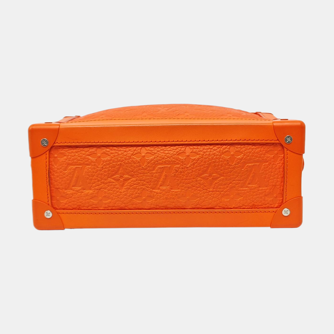 LOUIS VUITTON SOFT TRUNK Orange Leather Monogram Damier Ebene Shoulder Bag Tote Bag Crossbody Silver Hardware Removable Shoulder Strap-(SKU)-966422103
