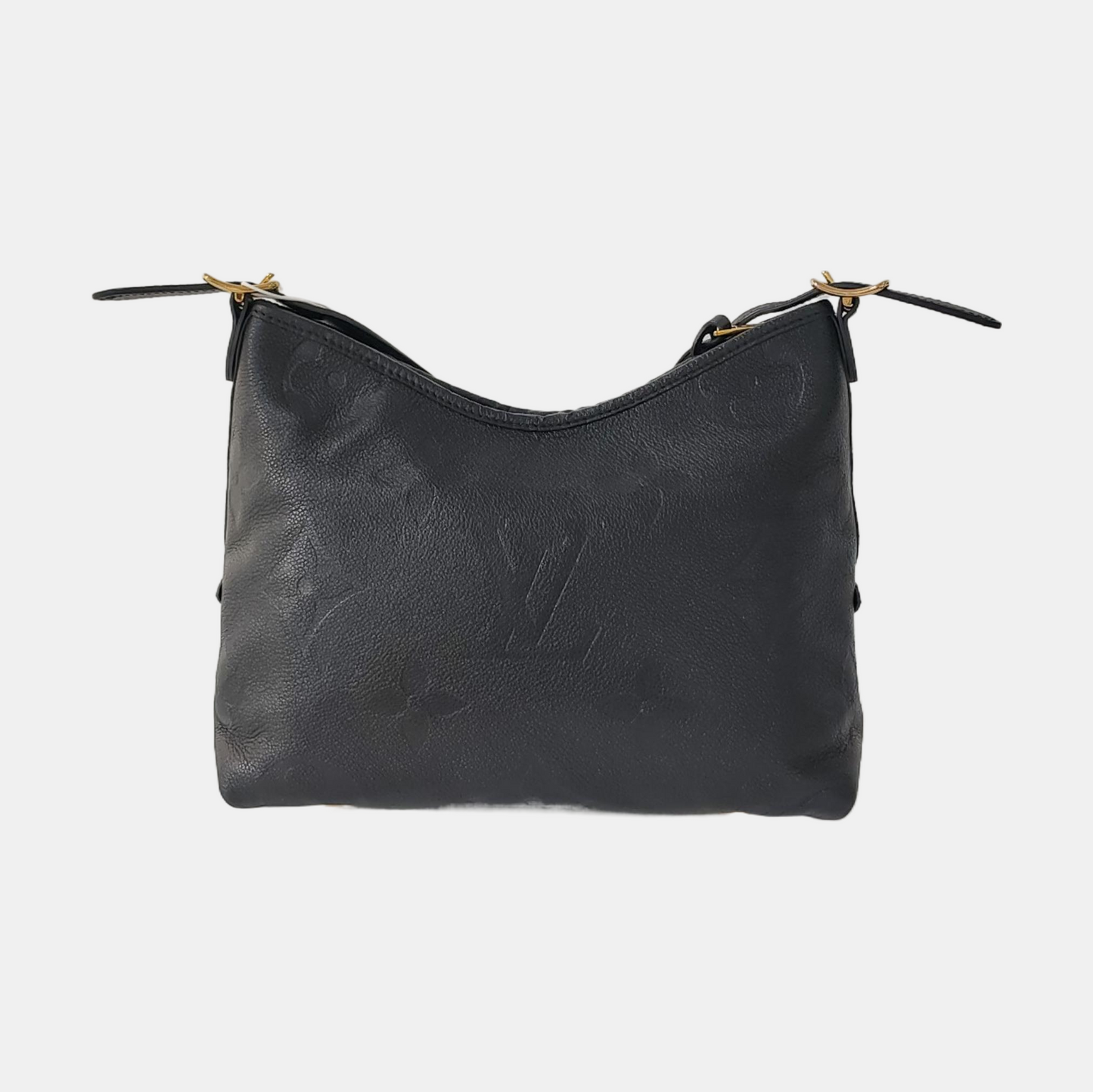 LOUIS VUITTON CARRYALL Small Black Leather Monogram Damier Ebene Black Shoulder Bag Tote Bag with Gold Hardware and Detachable Shoulder Strap-(SKU)-966661333