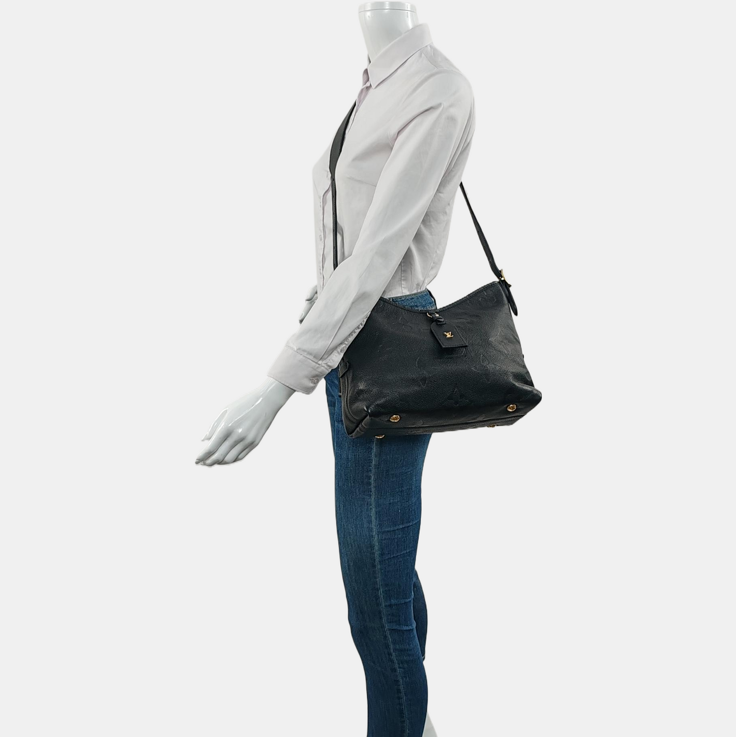 LOUIS VUITTON CARRYALL Small Black Leather Monogram Damier Ebene Black Shoulder Bag Tote Bag with Gold Hardware and Detachable Shoulder Strap-(SKU)-966661333